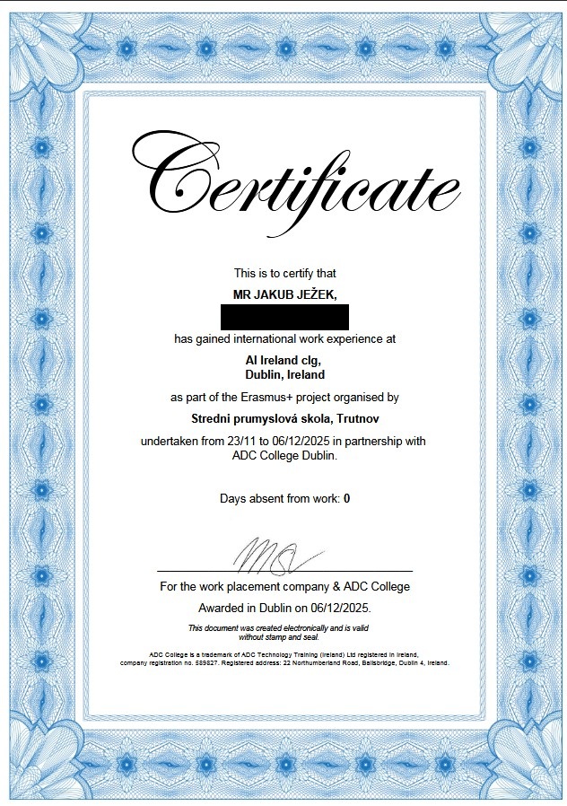 Erasmus+ Certifikát